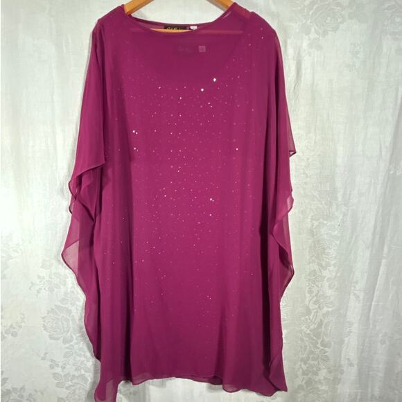 Bob Mackie Dresses & Skirts - Bob Mackie Dress Set Large Burgundy Tank Sparkle Sheer Overlay Poncho